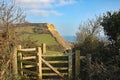 View of the cliffs at Salcombe Regis beach from the South West Coastal path on Salcombe Hill cliff above Sidmouth, East Devon