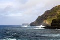 View of cliffs and seashore in Azores volcanic coastline