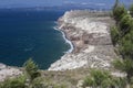 View of cliffs on way to Akrotirir, Santorini on windy day Royalty Free Stock Photo