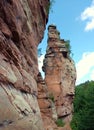 Climbin rock Fensterfelsen near Annweiler in palatinate forest, germany