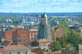 View of Clock tower and central part of the city from St. Olav's Tower in Vyborg Castle, Russia