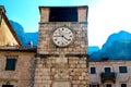 View of the clock tower in the old town of Kotor, Montenegro Royalty Free Stock Photo