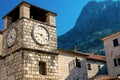 View of the clock tower in the old town of Kotor, Montenegro Royalty Free Stock Photo