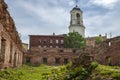 View of the clock tower from the territory of the destroyed cathedral. Vyborg