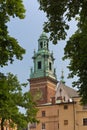 View on clock tower of wawel royal castle in cracow in poland Royalty Free Stock Photo