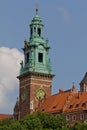 View on clock tower of wawel royal castle in cracow in poland Royalty Free Stock Photo