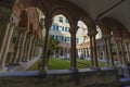 View of the cloister of San Matteo Church in the historic center of Genoa, Italy