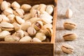 View close-up on a group of salted pistachios Royalty Free Stock Photo