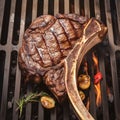 view Close up luxury Beef tomahawk steak grilled to perfection, enticing char Royalty Free Stock Photo