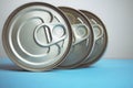 View of closed tin cans with ring pull