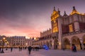 View of the Cloth Hall of Rynek Glowny at twilight, Krakow, Poland Royalty Free Stock Photo