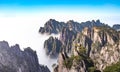 View of the clouds and the pine tree at the mountain peaks of Huangshan National park, China. Landscape of Mount Huangshan of the Royalty Free Stock Photo