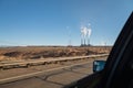 View of Coal power plant through Window car Royalty Free Stock Photo