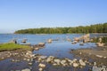 View of the coast, Gulf of Finland and stones in the water, Lauttasaari island, Finland Royalty Free Stock Photo