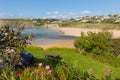 View from coast path to Mawgan Porth north Cornwall England near Newquay and south of Porthcothan and Treyarnon on a summer day w Royalty Free Stock Photo