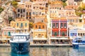 View of the coast of Symi island in summer day, Greece, Europe