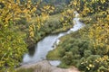 View from the coastal cliffs of the river Serga and the surrounding Ural taiga. Natural Park Deer Streams Sverdlovsk region. Royalty Free Stock Photo