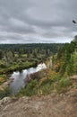 View from the coastal cliffs of the river Serga and the surrounding Ural taiga. Natural Park Deer Streams Sverdlovsk region. Royalty Free Stock Photo