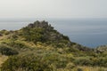 View on a coastal landscape with Phlomis cretica near Preveli Beach