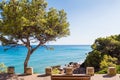 View of the coastline of the Costa Dorada in Miami Platja, Tarragona, Catalunya, Spain. Copy space for text.