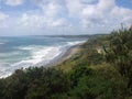 View of the coastline of Raglan, waves for surfing