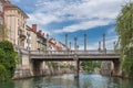 View of the Cobblers` Bridge, Ljubljana, Slovenia Royalty Free Stock Photo