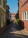 View at cobblestone street in historical center of Stade, Germany Royalty Free Stock Photo