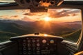 View from the cockpit of a helicopter during sunrise in the mountains. sunset view over the Blue Ridge Mountains from the cockpit