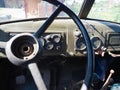 View in the cockpit of an old Soviet military truck