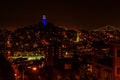 San Francisco Coit Tower Illuminated in Blue for Warriors Victory Royalty Free Stock Photo