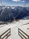 View from the Col Rodella mountain station to the valley near Campitello di Fassa, Dolomites mountains