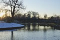 The long vintage bridge in the city park Royalty Free Stock Photo