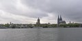 View on Cologne from across river rhine, with cathedral and Great Saint martin church