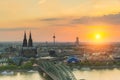 Sunset over Cologne city with cathedral Royalty Free Stock Photo