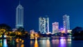 A view of the Colombo city at night near Beira Lake