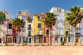 View of colorful beach homes in Villajoyosa, Alicante, Spain.