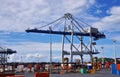 Cargo cranes in the port in Auckland, New Zealand.