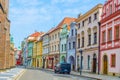 view of colorful facades of old style houses situated next to the velke namesti square in historical part of czech city