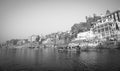 View of the colorful holy Indian city with Ganges river ghat in Varanasi.India