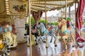 View of colorful horses from a vintage classic carousel Royalty Free Stock Photo