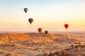 View of colorful hot air balloons flying over Valley of The Kings Royalty Free Stock Photo