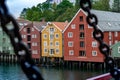 View of colorful houses on the bank of the river. Old Town Bridge. Trondheim, Norway. Royalty Free Stock Photo