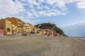 A view of the colorful houses and the beach of the village of Varigotti, in the province of Savona. Royalty Free Stock Photo