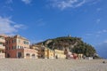 A view of the colorful houses and the beach of the village of Varigotti, in the province of Savona.