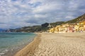 A view of the colorful houses and the beach of the village of Varigotti, in the province of Savona.