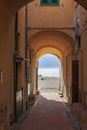 A view of the colorful houses and the beach of the village of Varigotti, in the province of Savona.