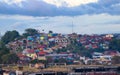 View of colorful houses on the hills of Manado city