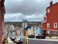 View of the colorful houses on the street on a cloudy day in New Foundland, Canada Royalty Free Stock Photo