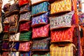 View of colorful indigenous maya bags with different patterns on market in Chichicastenango, Guatemala Royalty Free Stock Photo