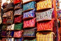 View of colorful indigenous maya bags with patterns on market in Chichicastenango, Guatemala Royalty Free Stock Photo